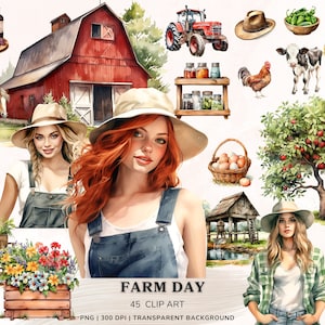 Aquarelle ferme des cliparts, des animaux de la ferme Png, des cliparts de la ferme, des granges de la ferme Png, des cliparts Cottagecore, des cliparts jardin, autocollants en téléchargement numérique