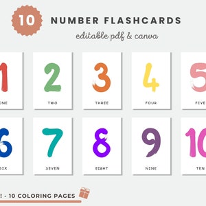 Nummers afdrukbare Flashcards, peutertelkaarten, Montessorikaarten, nummerkaarten 1-10, Instant Download
