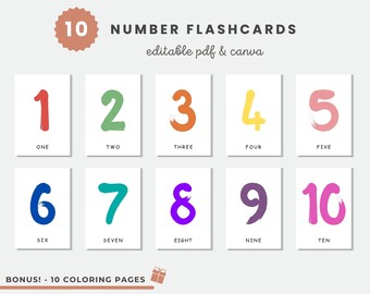 Numbers Printable Flashcards, Toddler Counting Cards, Montessori Cards, Number Cards 1-10, Instant Download