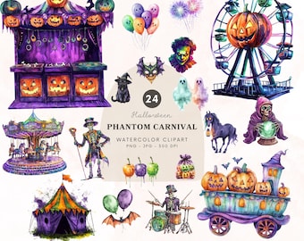 Aquarell Phantom Karneval Halloween Cliparts, Gruselige Nacht Png, Halloween Grafiken, schwarze Katze Png, Herbst Geist Clipart, digitaler Download