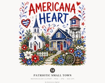 Paquete de imágenes prediseñadas patrióticas de pueblos pequeños: gráficos de acuarela de estilo americano (descarga digital) - 547
