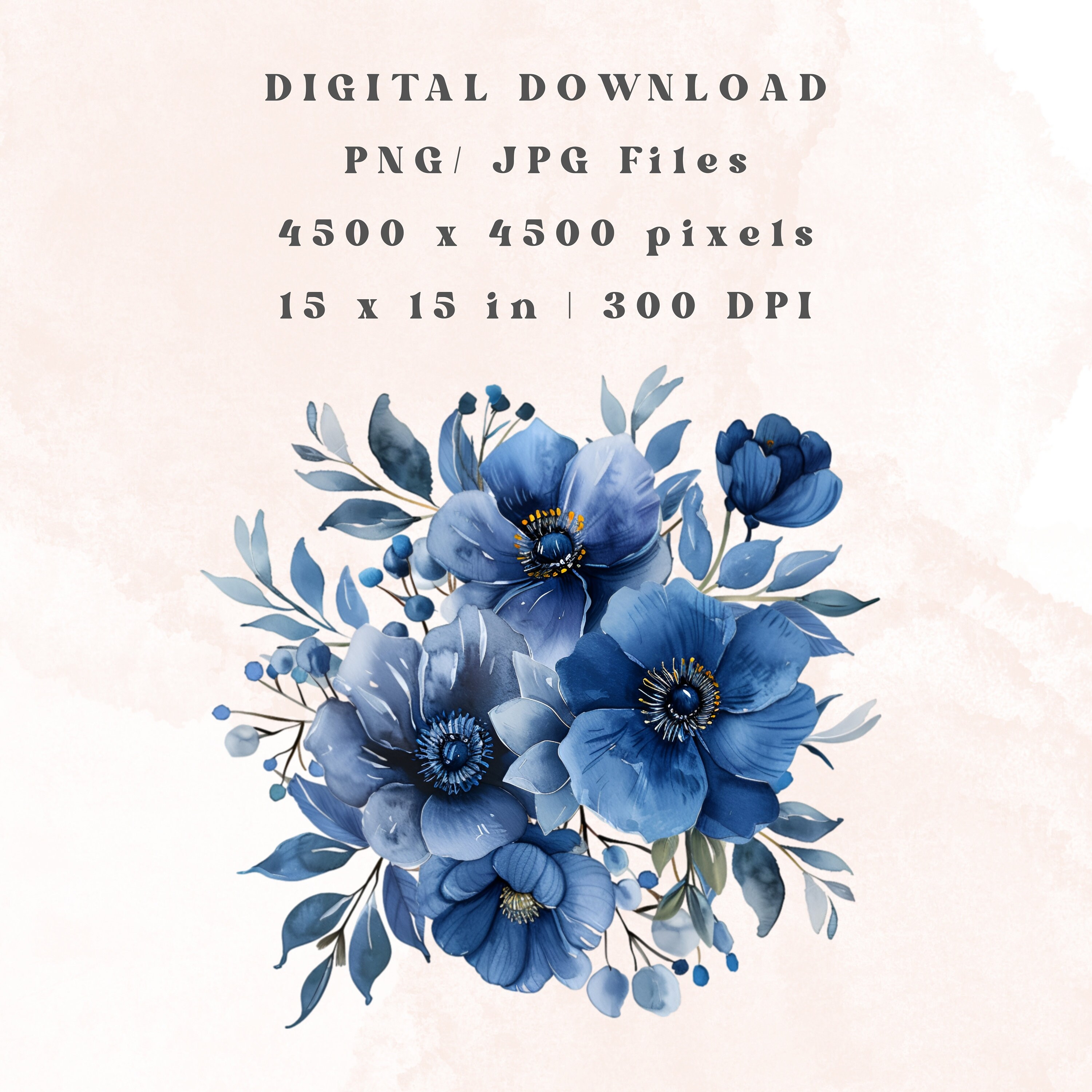 Navy Blue Flowers Clipart, Floral Clipart, Wedding Clipart, Flowers ...