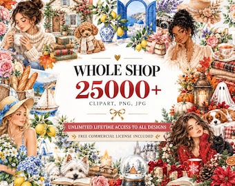 Whole Shop Clipart Bundle, 25000+ Watercolor PNG Graphics, Mega Clipart Collection, Digital Download