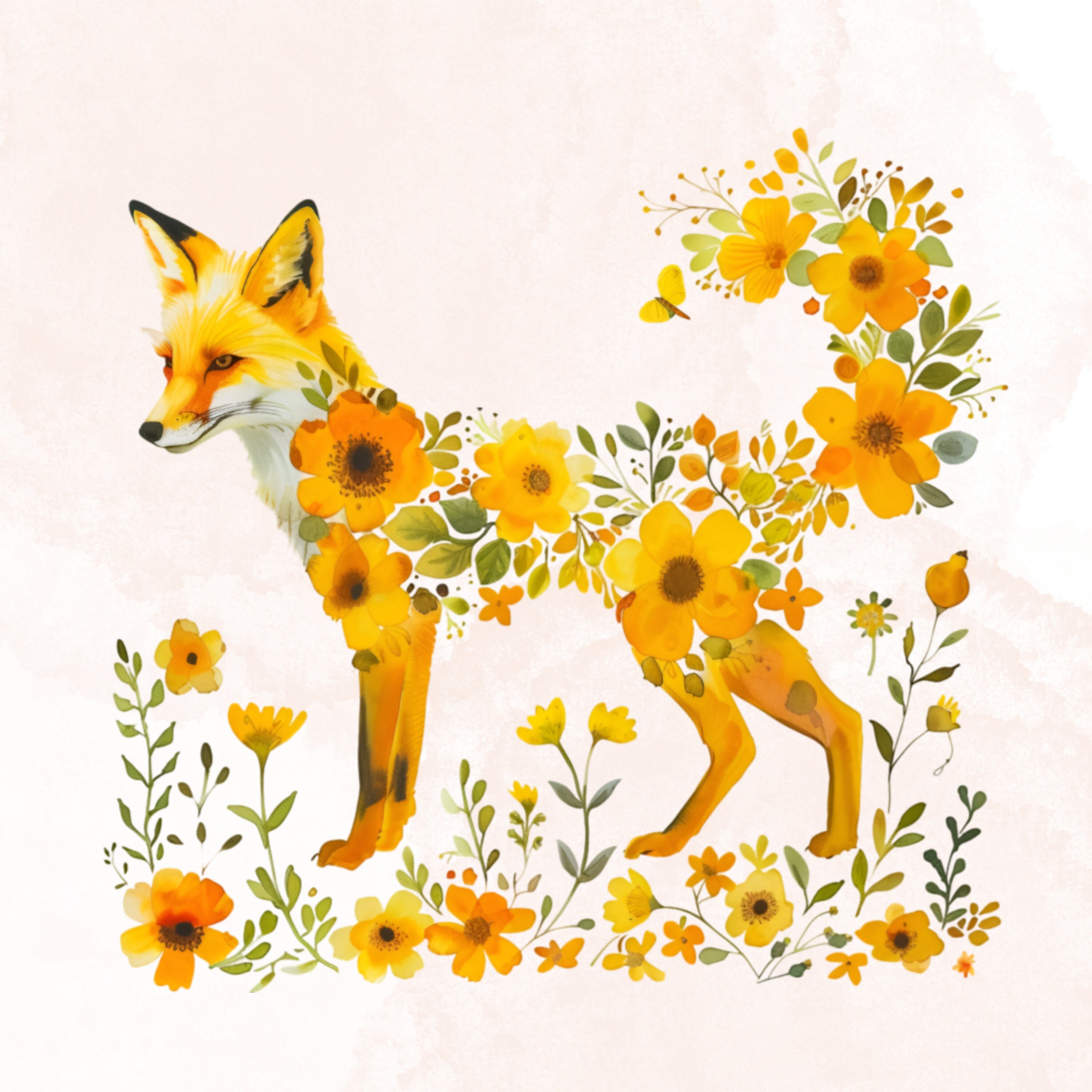 Floral Fox Clipart, Watercolor Fox With Flowers, Woodland Animals ...