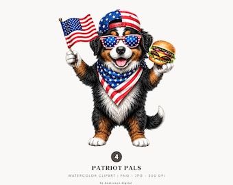 Imágenes prediseñadas de animales patrióticos, PNG del 4 de julio, gráficos de mapache, zorro y perro (descarga digital) - 556