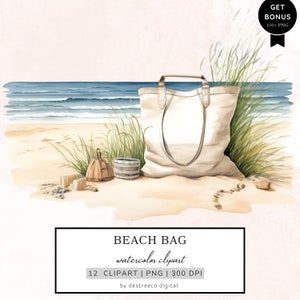 Watercolor Beach Bag Clipart, Summer Clipart Bundle, Beach Clipart, Fashion Clipart Png, Printable Watercolor Clipart, Digital Download