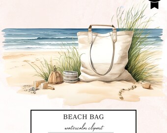 Watercolor Beach Bag Clipart, Summer Clipart Bundle, Beach Clipart, Fashion Clipart Png, Printable Watercolor Clipart, Digital Download
