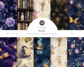 Everyday Magic Seamless Patterns, Magic Patterns, Fantasy Patterns, Magical Graphics, Repeating Pattern, Scrapbook Paper, Digital Download