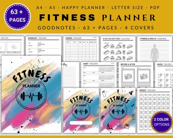 Fitness Planner Bundle | Printable Workout Planner | Weight Loss Journal | Habit Tracker | Exercise Log | Wellness Planner | Pdf