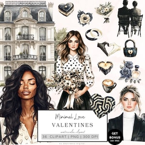 Valentinstag Clipart Bundle, Minimal Liebe Clipart, Aquarell Paar Clipart, Happy Valentine, Herz Png, Niedlichkeit Png Download