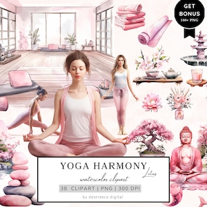 Yoga Harmonie Clipart, Aquarell Yoga Liebhaber Clipart, Meditation Clipart, Lotus Clipart, Selbstfürsorge Png, Entspannung Fitness digitale Aufkleber