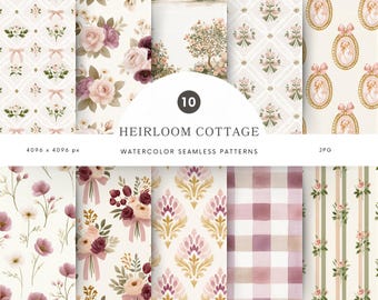 Aquarell Vintage Blumenmuster, Grandmillennial Digital Papier, Coquette Scrapbook JPG - P69