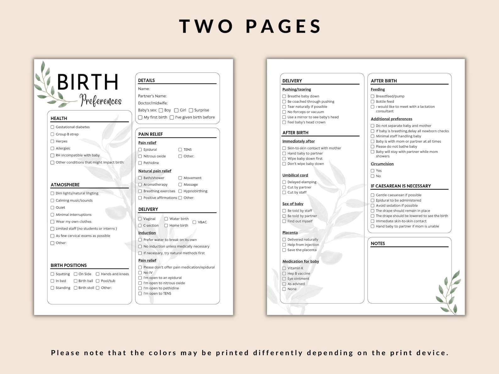 Editable Birth Plan Template Canva Birth Plan Printable - Etsy