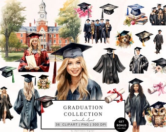 Watercolor Graduation Clipart, .Graduation Cap, Graduation Ceremony Graphics, Graduation Designs, High School Graduation, University Png