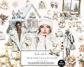 Winter Clipart Bundle, Cozy Winter Clipart, Christmas Graphics, Rustic Winter Coziness, Snowy Winter Graphics, Cottagecore, Digital Download