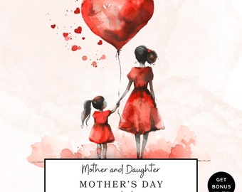 Mothers Day Clipart, Mother and Daughter Clipart, Floral Mom's Day Graphics, Printable Watercolor Clipart, Commercial Use, Digital Download