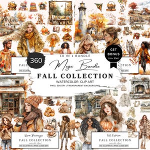 Bundle de cliparts automne, graphiques automne Png, automne douillet, clipart citrouilles, clipart floral, Cottagecore Png, Thanksgiving, feuilles d'automne Jpgs