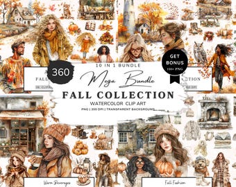 Autumn Clipart Bundle, Fall Graphics Png, Cozy Autumn, Pumpkins Clipart, Floral Clipart, Cottagecore Png, Thanksgiving, Autumn Leaves Jpgs