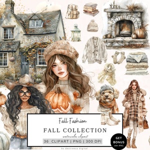 Aquarela Autumn Clipart, Fall Fashion Png Bundle, Cosy Autumn, Fall Clipart, Cottagecore Png, Abóbora, Uso Comercial, Download Digital