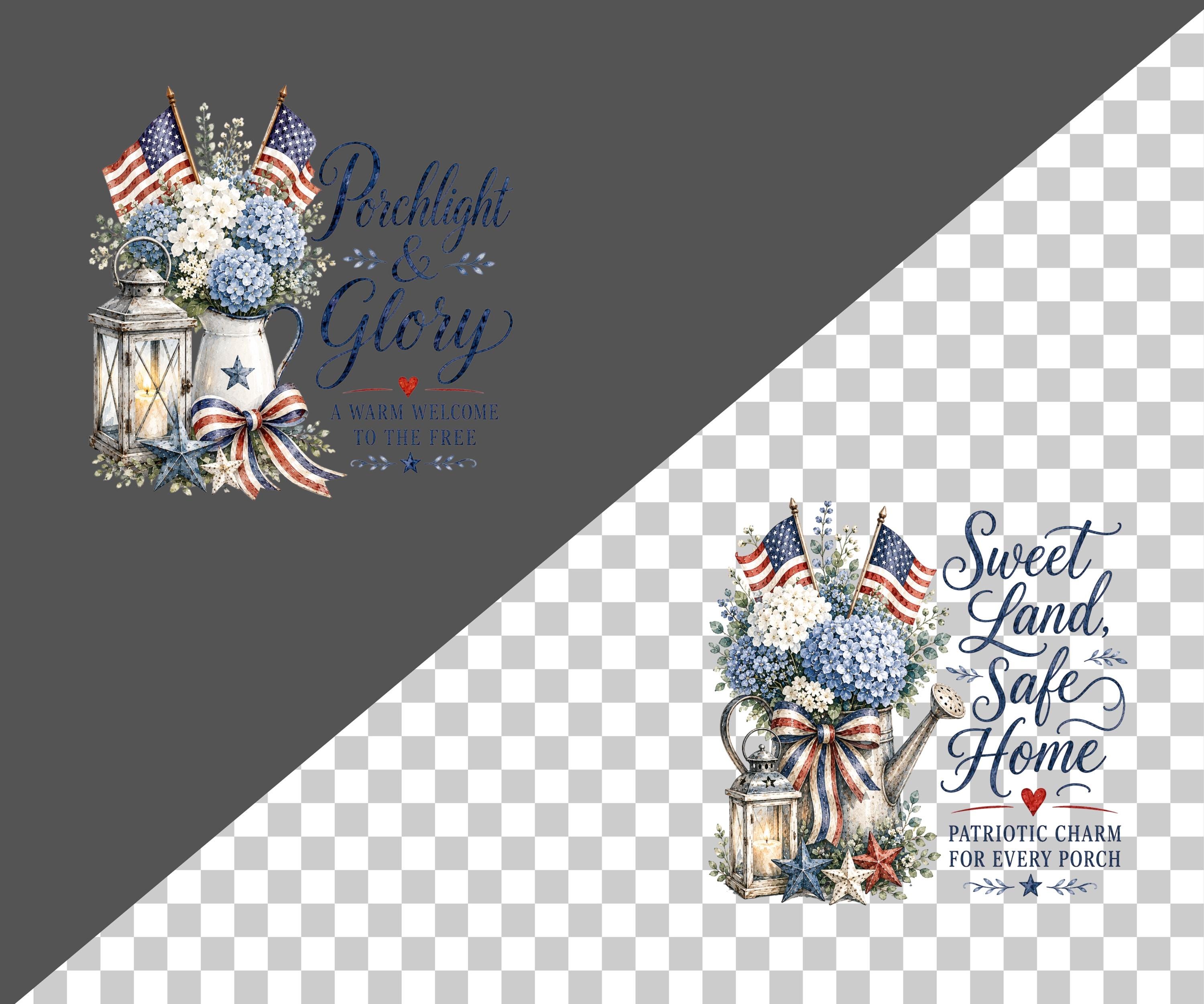 Watercolor Patriotic Clipart, Americana Floral Lantern, 4th of July PNG ...
