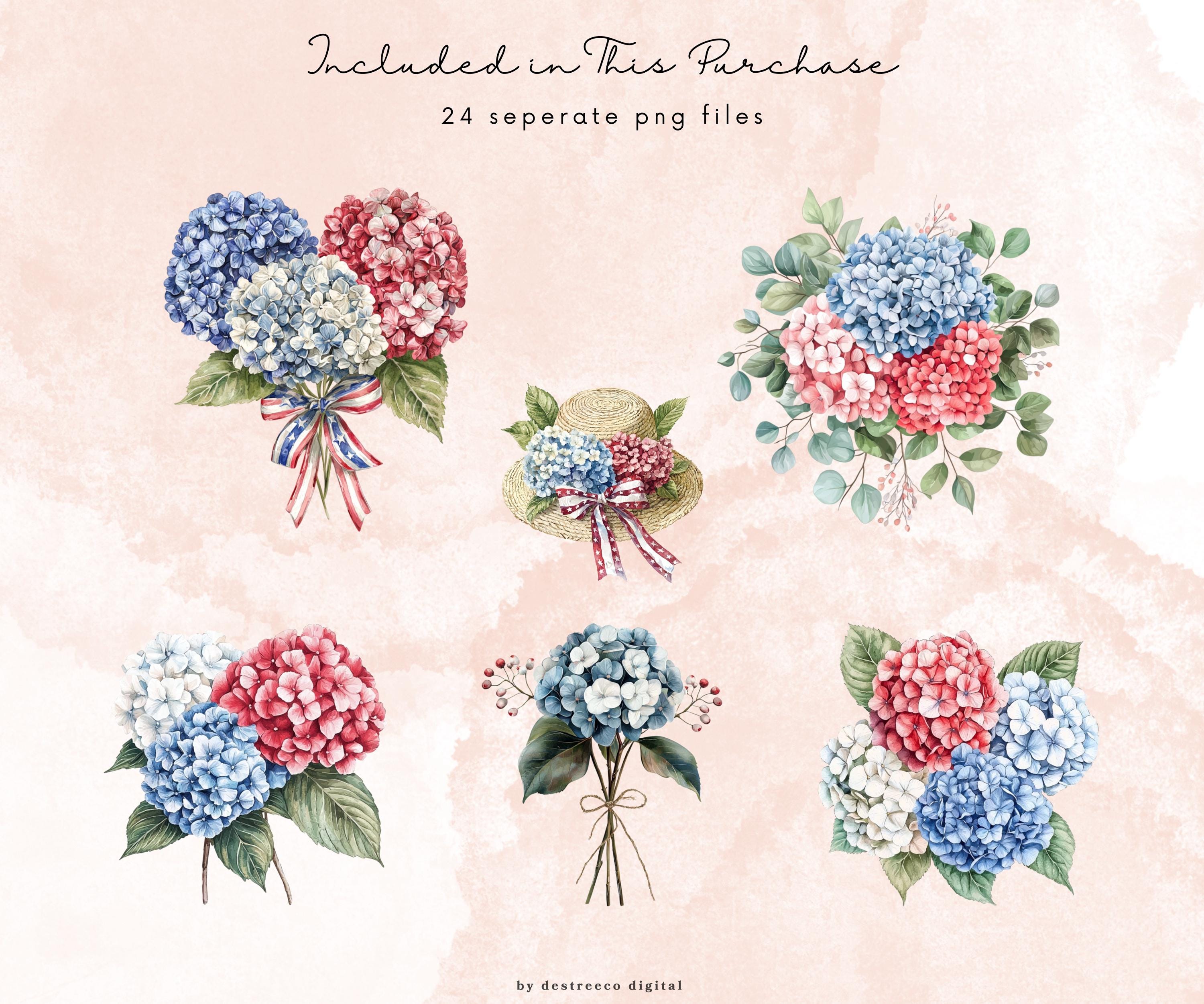 Watercolor Patriotic Summer Floral Bundle Png, 4th of July Day Png ...