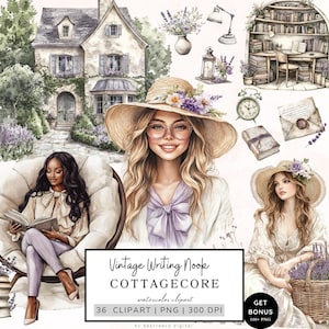 Clipart Cottagecore, Clipart Scrittura Vintage, Grafica Cozy Cottage, Grafica Love Planner, PNG Estetici, Uso Commerciale, Download Digitale