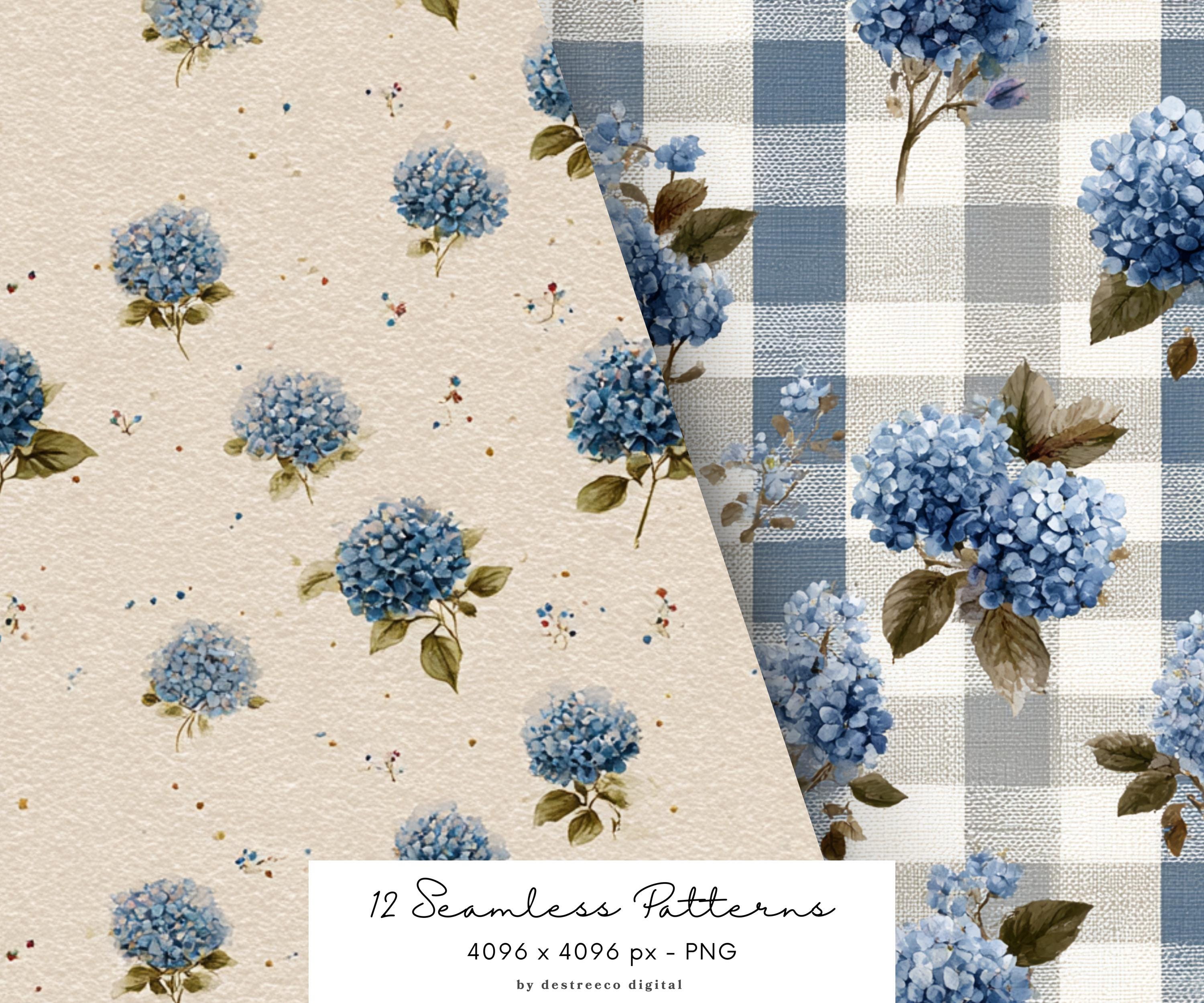 Watercolor Rustic Cottage Seamless Patterns, Rustic Pattern, Hydrangea ...