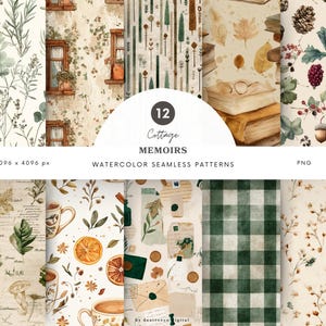 Cottage Memoirs Naadloze patronen, rustieke patronen, vintage patronen, cottage graphics, herhalend patroon, plakboekpapier, digitale download