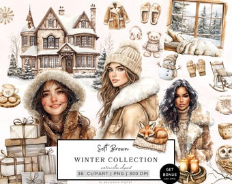 Winter Clipart Bundle, Cozy Winter Clipart, Christmas Graphics, Winter Coziness, Snowy Winter Graphics, Cottagecore Png, Digital Download