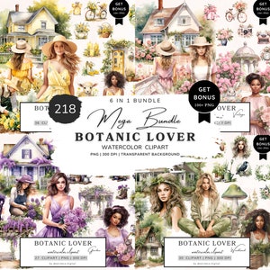 Botanic Lover clipartbundel, lente clipart, wilde bloemen clipart, zomer clipart, botanische clipart, Cottagecore clipart, Floral Girl png