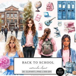 Aquarell Back to School Clipart, Schule Planer Clipart, High School Png, Schule Dekor Klassenzimmer, Schreibwaren Downloads, Aufkleber Grafiken