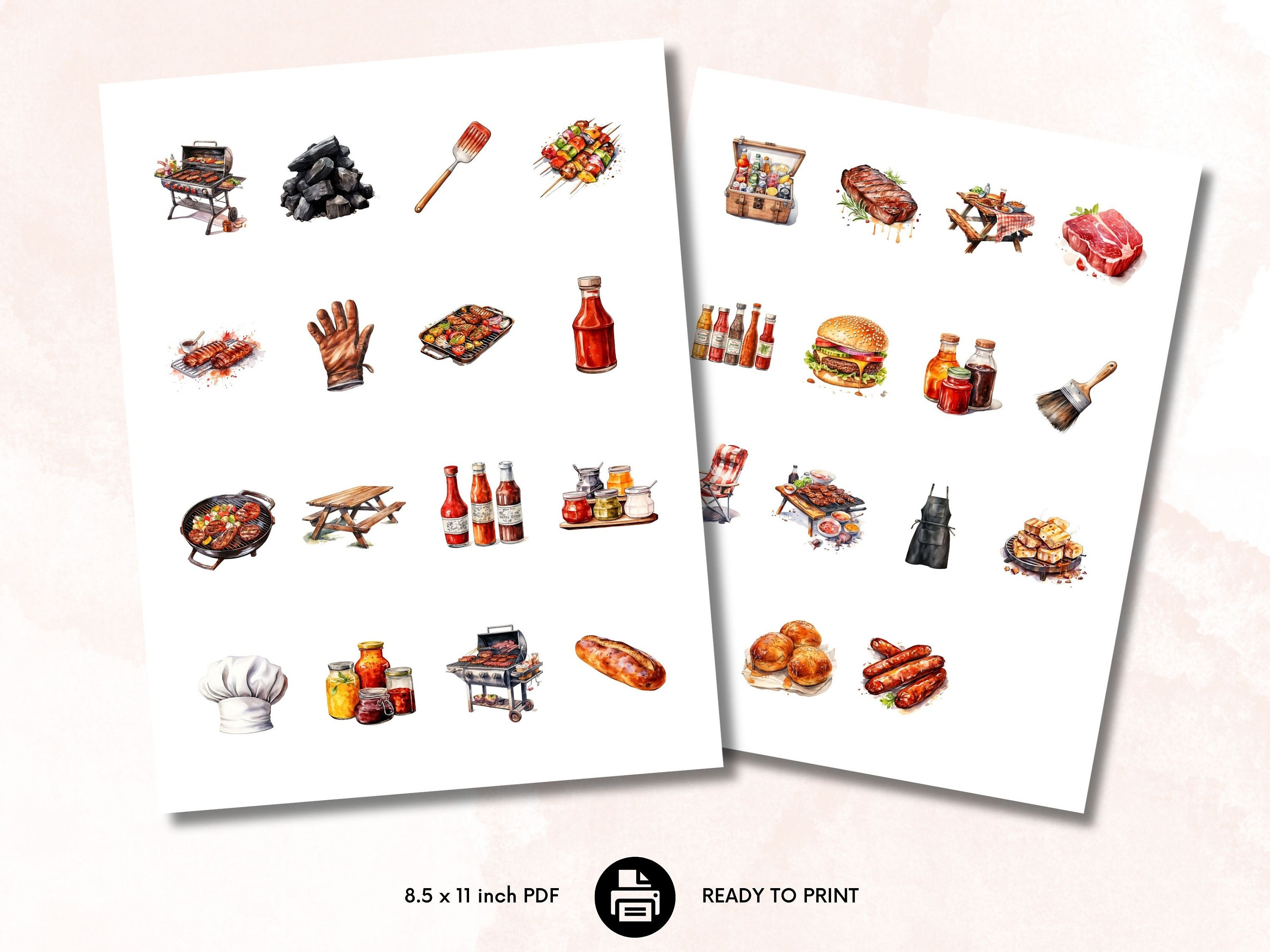 Watercolor Barbecue Clipart Bundle, BBQ Png, Grill Food Clipart, Picnic ...