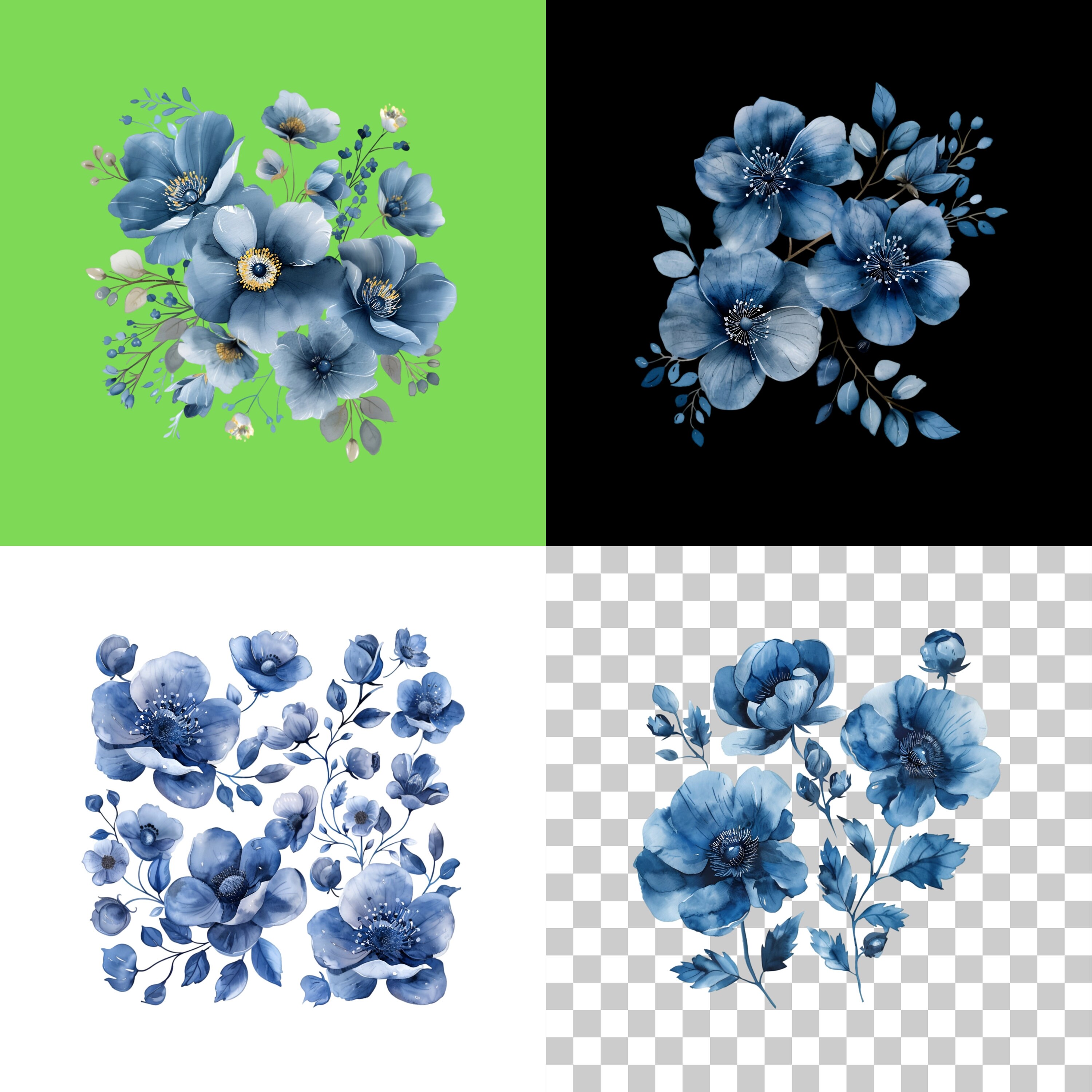 Navy Blue Flowers Clipart, Floral Clipart, Wedding Clipart, Flowers ...