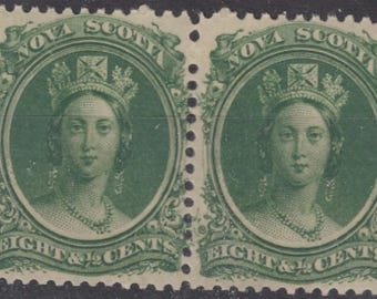 1863 - Nova Scotia Scott 11 - Queen Victoria - Green  - 8-1/2 c - Pair - Mint - Never Hinged