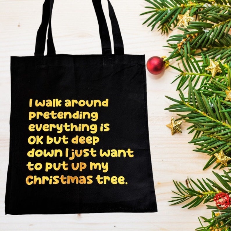 I just want to put up my Christmas tree Black Lightweight Tote Bag image 2