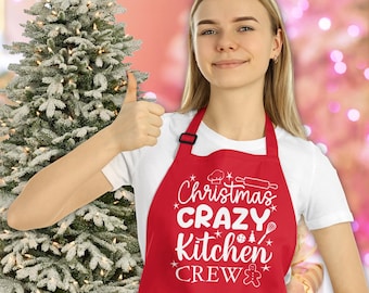 Christmas Crazy Kitchen Crew Red Waterproof Apron - Unisex