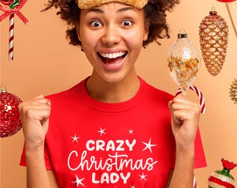 Crazy Christmas Lady - Ladies Red Ring Spun Cotton T-Shirt