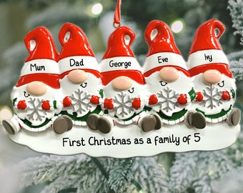 Christmas Gnomes Family Ornament | Gonks Xmas Decoration | Gonk Snowflake Tree Personalised Ornament