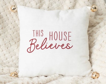 This House Believes - Father Christmas Santa Cushion With Jingle Bells | Festive Xmas Lounge Pillow Decorations Living Room Decor