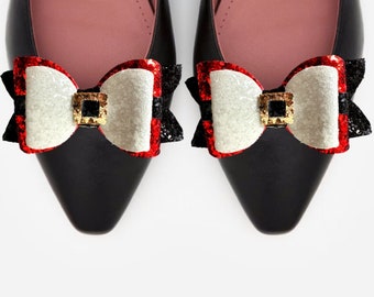 Clip on Sparkly Christmas Santa Shoe Bows (Santa Belt)