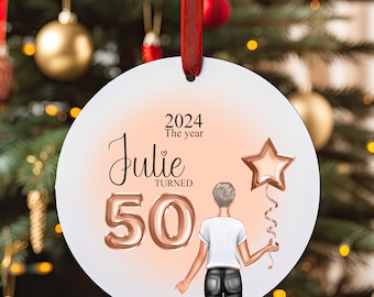 Pallina per albero di compleanno personalizzata/ornamento di Natale Ricordo personalizzato personalizzato 21° 30° compleanno, 40° 50° 60° 70° 80° regalo di Natale