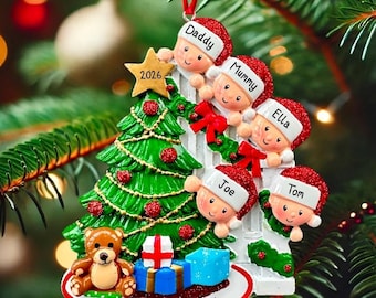 クリスマス ツリー オーナメント - パーソナライズされた 2 3 4 5 6 人家族のクリスマス ファミリー オーナメント | 覗くファミリー ツリー デコレーション オーナメント |