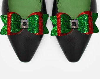 Clip on Sparkly Christmas Elf Shoe Bows