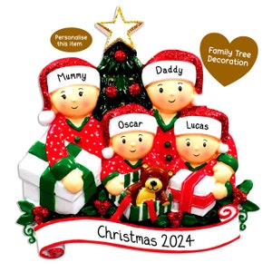 Christmas Tree Personalised Family Decoration Group Ornament Personalized Customised Gift Present Family of 5
