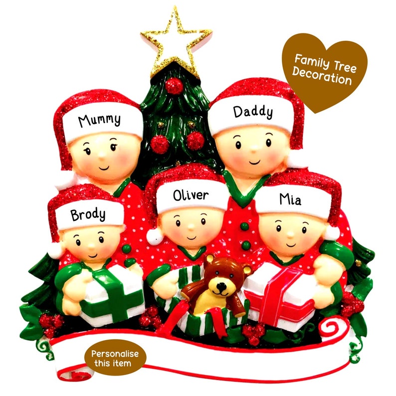 Christmas Tree Personalised Family Decoration Group Ornament Personalized Customised Gift Present Family of 6