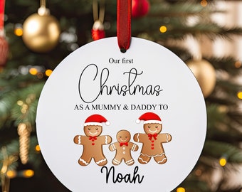 Personalised Christmas Tree Family Gingerbread Ornament, first Christmas as a Mummy and Daddy, New Baby