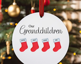 Personalised Grandchildren Christmas Tree Family Stockings Ornament, Xmas, Personalized, Decorations, Bauble, Grandkids