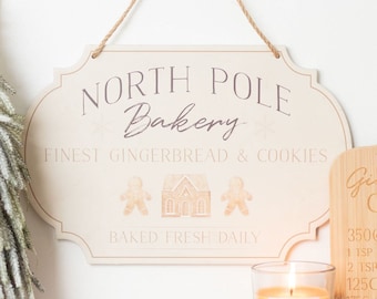North Pole Bakery Hanging Sign - Christmas Baking Cooking Kitchen Wall Hang Signage
