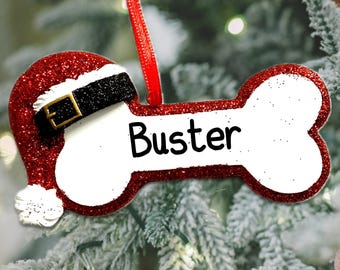 Santa Dogs Name Christmas Decoration Tree Ornament Personalised Personalized Pets Dog Puppy Xmas