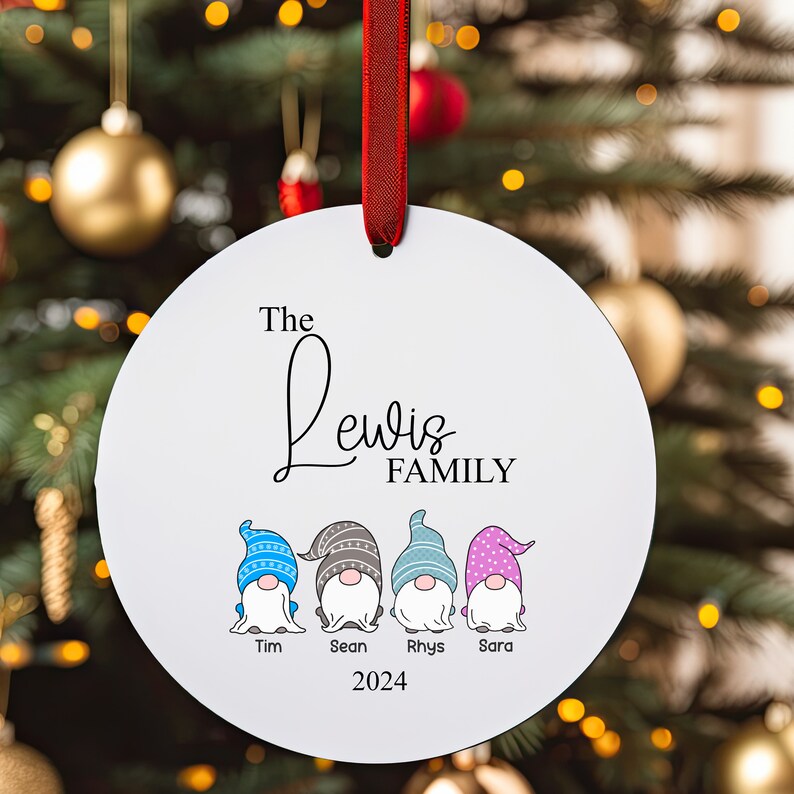 Personalised Christmas Tree Family Gonk Ornament, Gnome, Xmas, Personalized, Customised, Gonks, Gnomes, Decorations, Bauble, zdjęcie 1